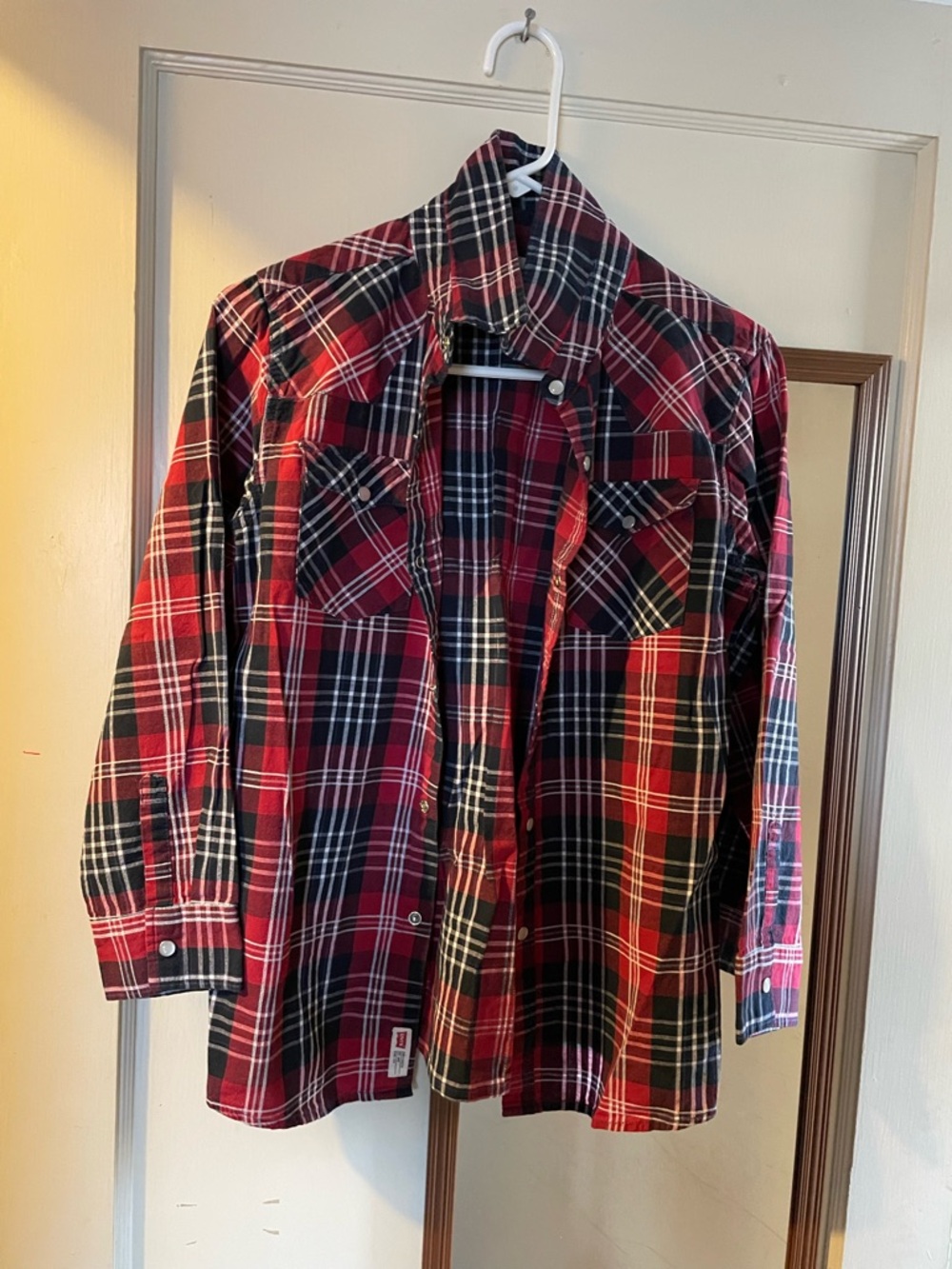 Red and Black Plaid Button-Up Shirt